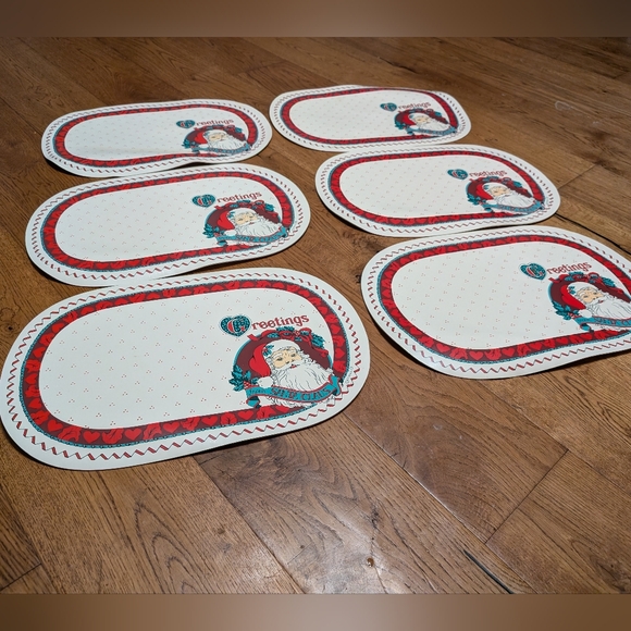 (6) Vintage Christmas Holiday Table Thick Foam Placemats Greetings Santa Claus - Picture 4 of 7